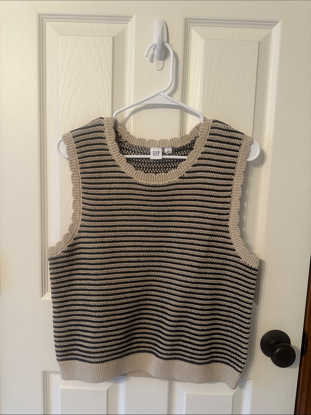 GAP Black and Cream Striped Knit Tank Top